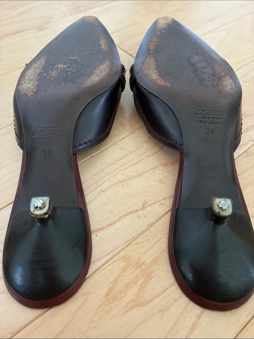 Vintage Giuseppe Zanotti Burgundy Pointed Leather Slip-On Mules/Kitten Heels - Picture 15 of 16